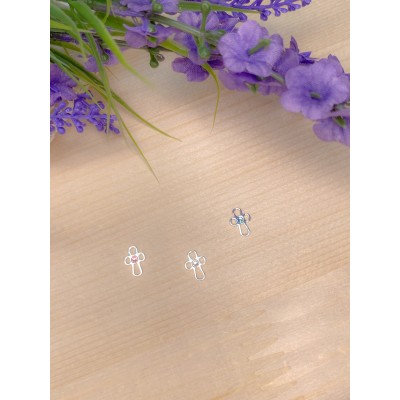 Sterling silver 925 cut out crystal cross connector 6 x 9mm