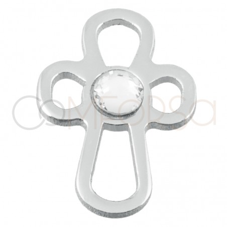 Sterling silver 925 cut out crystal cross connector 6 x 9mm