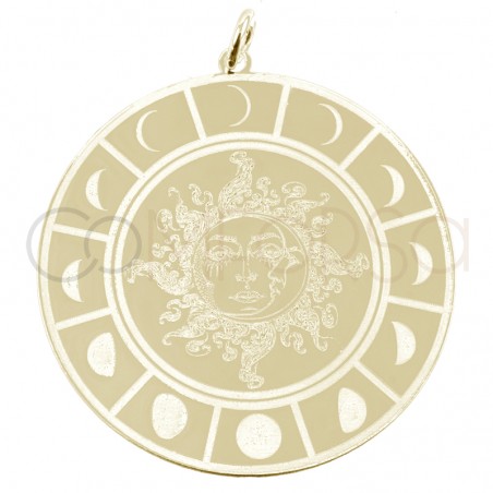 Gold-plated sterling silver 925 sun pendant with moon phase 30mm