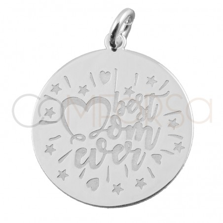 Sterling silver 925 "The Best Mom Ever" pendant 18mm