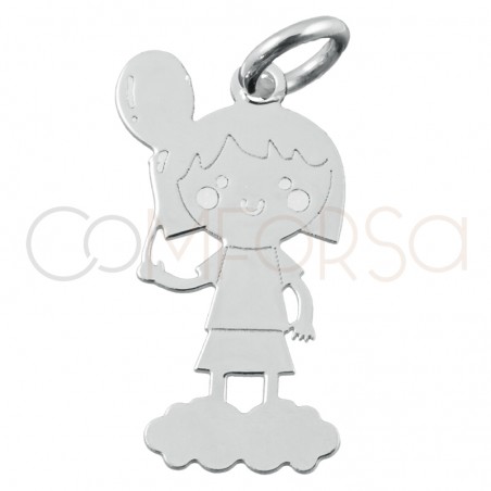 Sterling silver 925 girl with balloon pendant 8x17mm