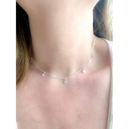 Sterling silver 925 choker with 5 customisable stars 40cm + 5cm (extender)