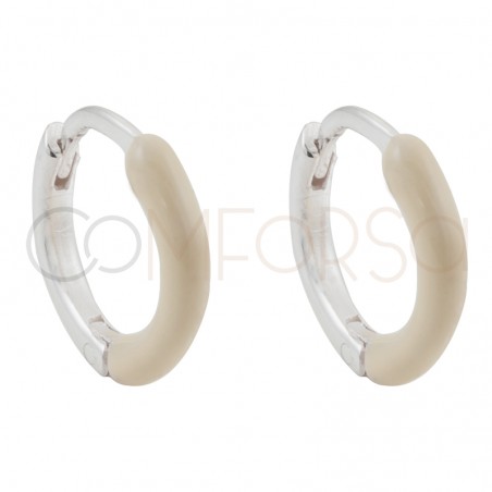 Sterling silver 925 mini hoop earrings with coconut cream enamel 12 mm