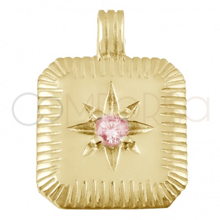Gold-plated sterling silver 925 Pink Quartz birthstone pendant (October) 11.5 x 12.5mm