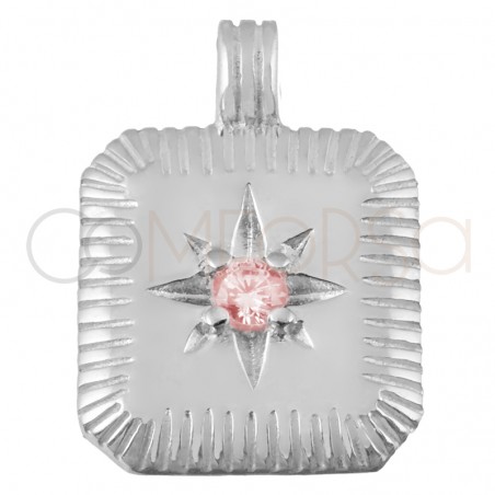 Sterling silver 925 Pink Quartz birthstone pendant (October) 11.5 x 12.5mm