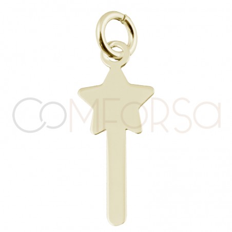Gold-plated sterling silver 925 plain star wand pendant 7.4 x 19 mm