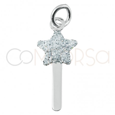 Sterling silver 925 star wand with glitter pendant 7.4 x 19 mm