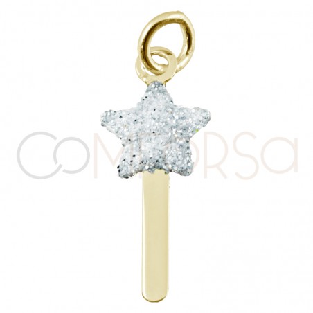 Gold-plated sterling silver 925 star wand with glitter pendant 7.4 x 19 mm