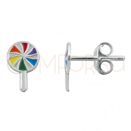 Sterling silver 925 multicoloured lollipop earrings 5 x 8mm