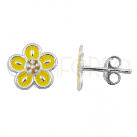 Sterling silver 925 yellow flower earrings 8mm