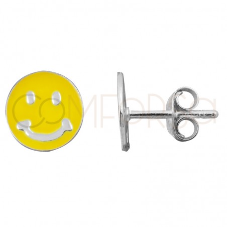 Sterling silver 925 yellow smiley earrings 8mm