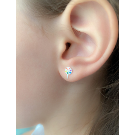 Sterling silver 925 multicoloured lollipop earrings 5 x 8mm