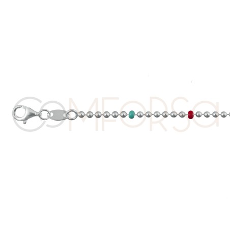Gold-plated sterling silver 925 choker with green, coral and lilac balls 40 cm + 5 cm