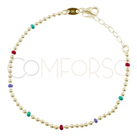 Gold-plated sterling silver 925 bracelet with green, coral and lilac balls 17cm + 4cm