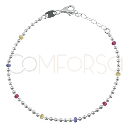 Gold-plated sterling silver 925 bracelet with combined pastel colour balls 17cm + 4cm