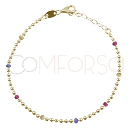 Gold-plated sterling silver 925 bracelet with combined pastel colour balls 17cm + 4cm