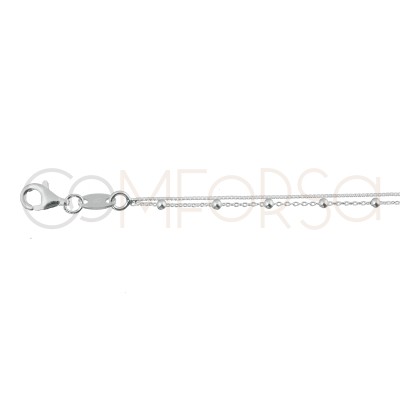 Sterling silver 925 double box anklet with balls 21.5cm + 4.5cm