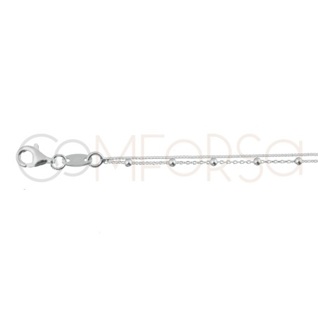 Sterling silver 925 double box anklet with balls 21.5cm + 4.5cm