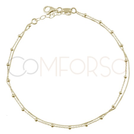 Gold-plated sterling silver 925 double Venetian anklet with balls 21.5cm + 4.5cm