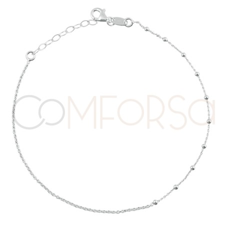 Sterling silver 925 mixed anklet with balls and cable chain 21.5cm + 4.5cm