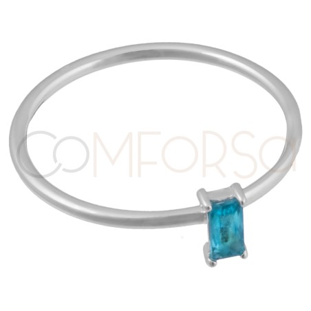 Sterling silver 925 ring with rectangular Aquamarine zirconia 2 x 5 mm