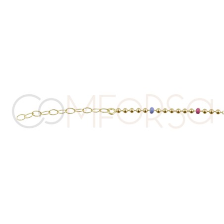 Gold-plated sterling silver 925 anklet with pastel colour enamelled balls 21.5cm + 4.5cm