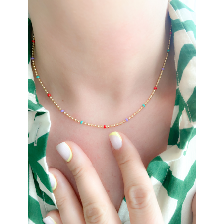 Gold-plated sterling silver 925 choker with green, coral and lilac balls 40 cm + 5 cm
