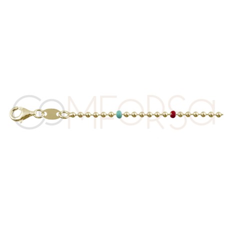 Gold-plated sterling silver 925 anklet with green, coral and lilac balls 21.5cm + 4.5cm