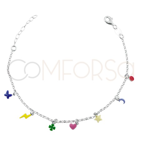 Gold-plated sterling silver 925 enamelled charms bracelet