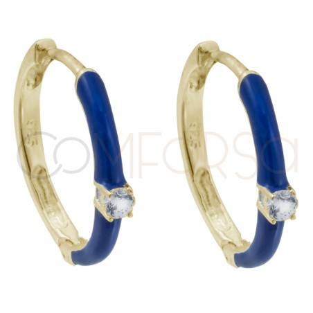 Gold-plated sterling silver 925 blue enamel hoop earrings with zirconia