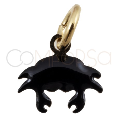 Gold-plated sterling silver 925 black enamel crab pendant 10x7mm