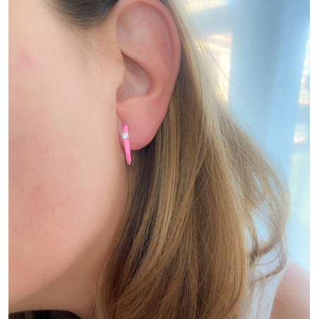 Gold-plated sterling silver 925 pink enamel hoop earrings with zirconia
