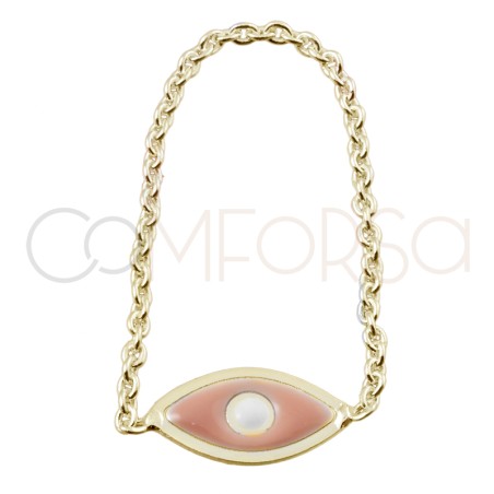 Gold-plated sterling silver 925 pink Turkish eye chain ring
