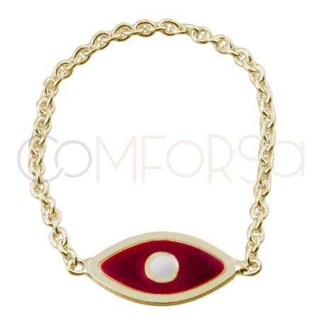 Gold-plated sterling silver 925 red Turkish eye chain ring
