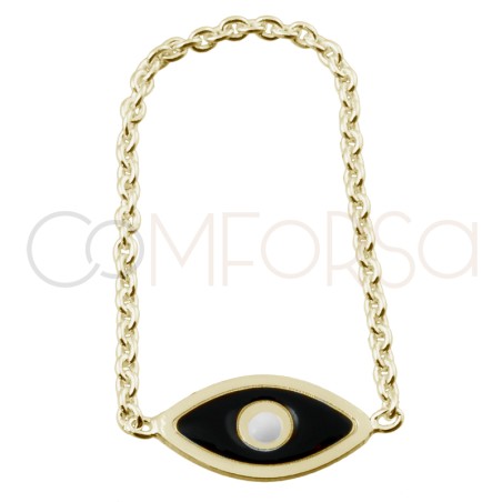 Gold-plated sterling silver 925 black Turkish eye chain ring