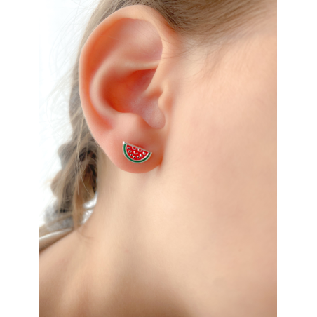 Sterling silver 925 happy watermelon earrings 9.5 x 5 mm