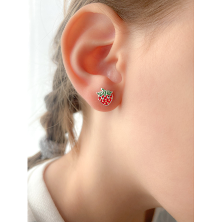 Sterling silver 925 smiling strawberries earrings 8 x 9 mm
