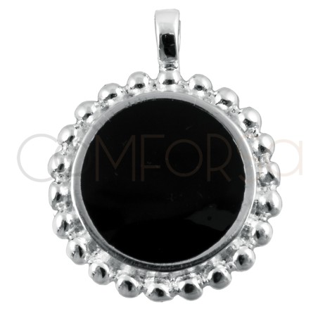 Sterling silver 925 black enamelled pendant with beads detail 15mm