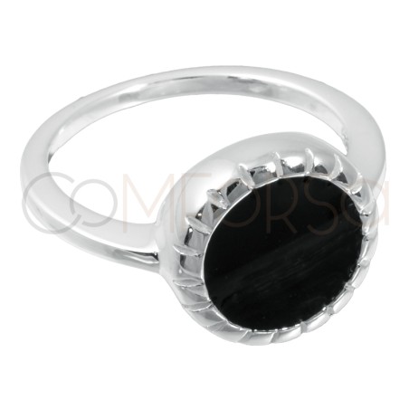 Sterling silver 925 black enamelled rosette ring 12mm
