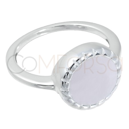 Sterling silver 925 cream enamelled rosette ring 12mm