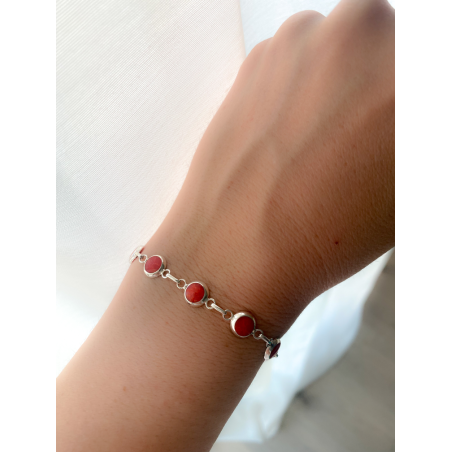 Sterling silver 925 red bracelet with bezel 8mm
