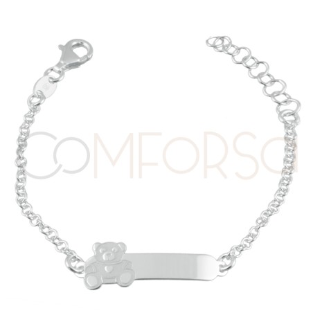 Sterling silver 925 bear bar bracelet 13cm with extender 3cm