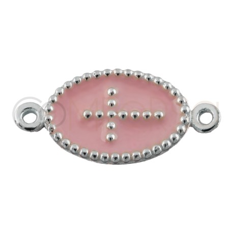 Sterling silver 925 pink enamelled cross connector 15x10mm