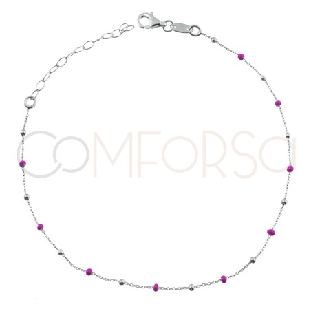 Sterling silver 925 enamel fuchsia balls anklet 21.5cm