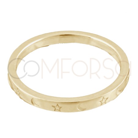Gold-plated sterling silver 925 moon & star ring 2mm