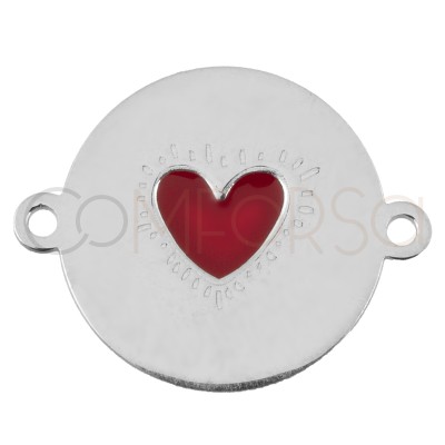 Sterling silver 925 enamelled heart connector 15mm