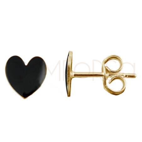 Gold-plated sterling silver 925 black enamelled heart 7 x 8mm