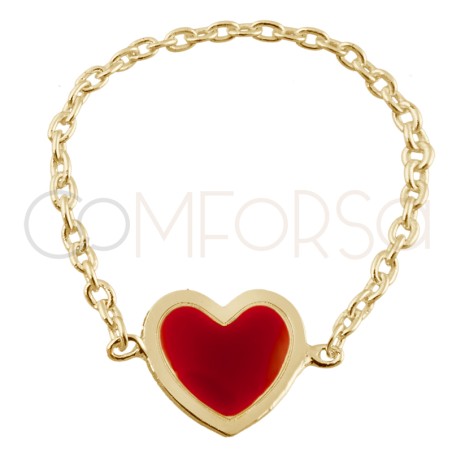 Sterling silver 925 red heart chain ring