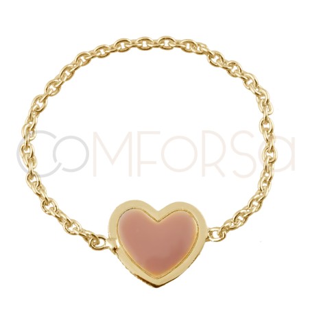 Gold-plated sterling silver 925 pink heart chain ring