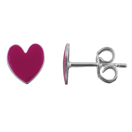 Gold-plated sterling silver 925 pink enamelled heart earrings 7 x 8mm